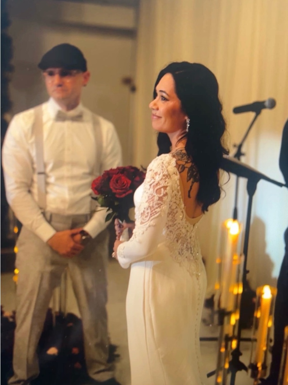 Elegant White Wedding Dress with Lace Sleeves